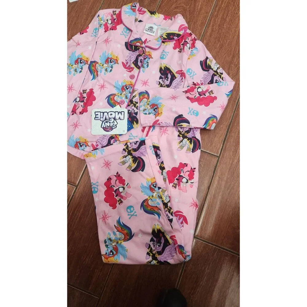 My Little Pony Button Up Pajamas set 6 - 6X SM Child Girls 2 Piece Flannel New